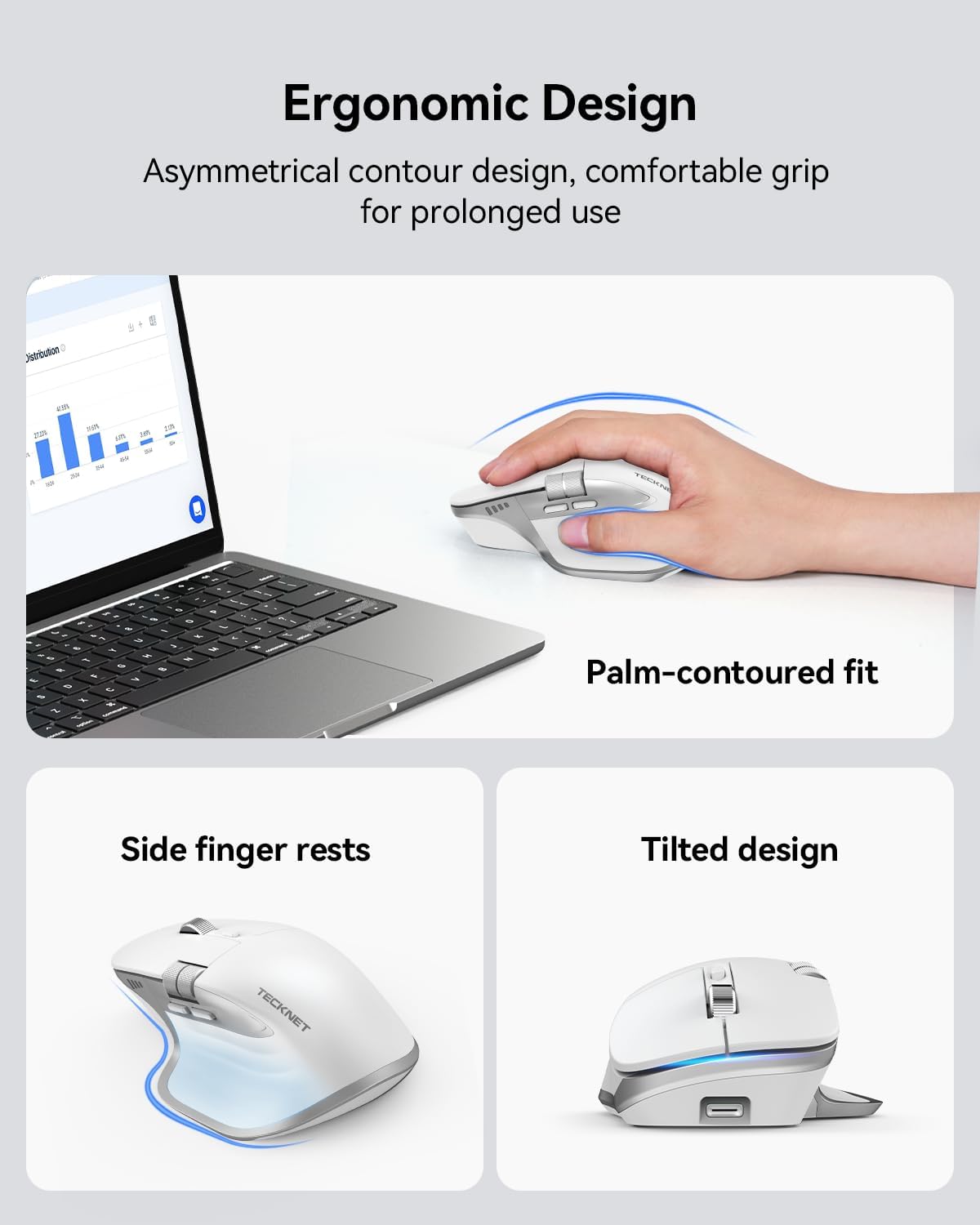Thumbnail 3 de TECKNET Bluetooth Mouse Dual 5.0 2.4GHz
