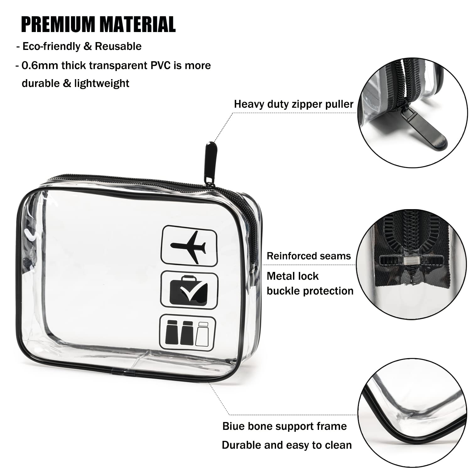 Detalle de MODENGKONGJIAN TSA Approved Toiletry Bag, 3-Pack Clear Quart-Size Travel Bags