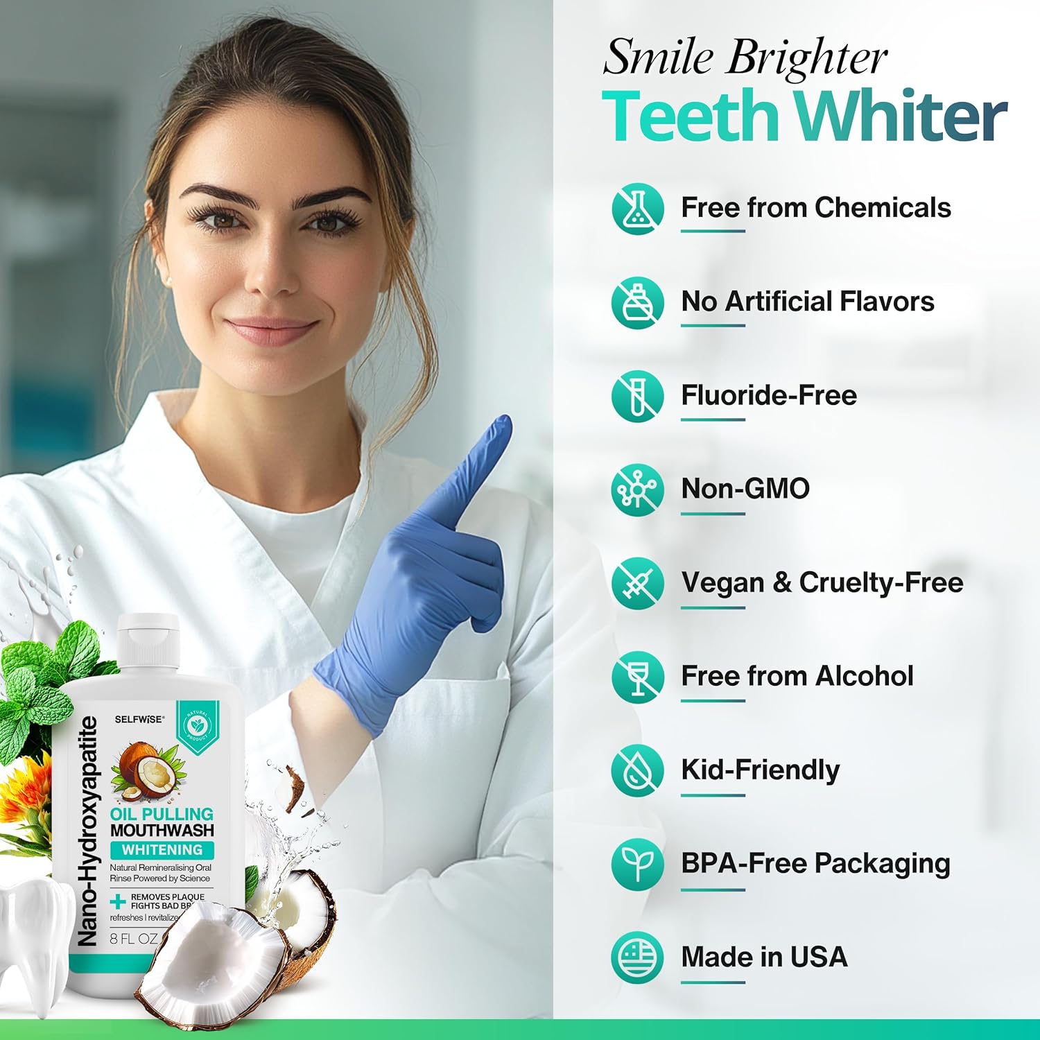 Thumbnail 6 de Nano-Hydroxyapatite Oil Pulling Whitening Mouthwash (8oz) for Teeth & Gums