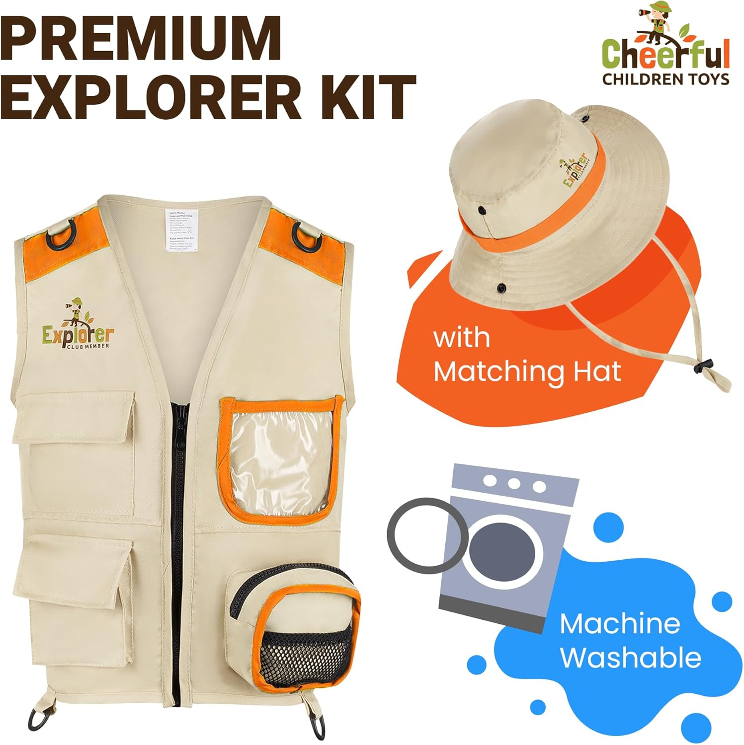 Thumbnail 4 de Cheerful Kids Explorer Costume Kit: Safari Vest, Hat and Educational Handbooks
