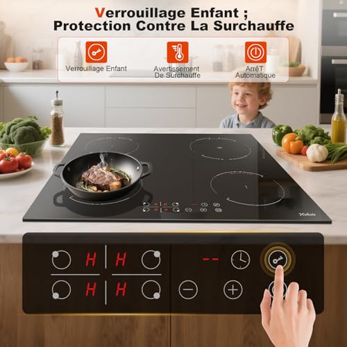 Thumbnail 5 de Hobsir Table de Cuisson Induction 4 Feux avec Prise – 52×59 cm, 3500 W