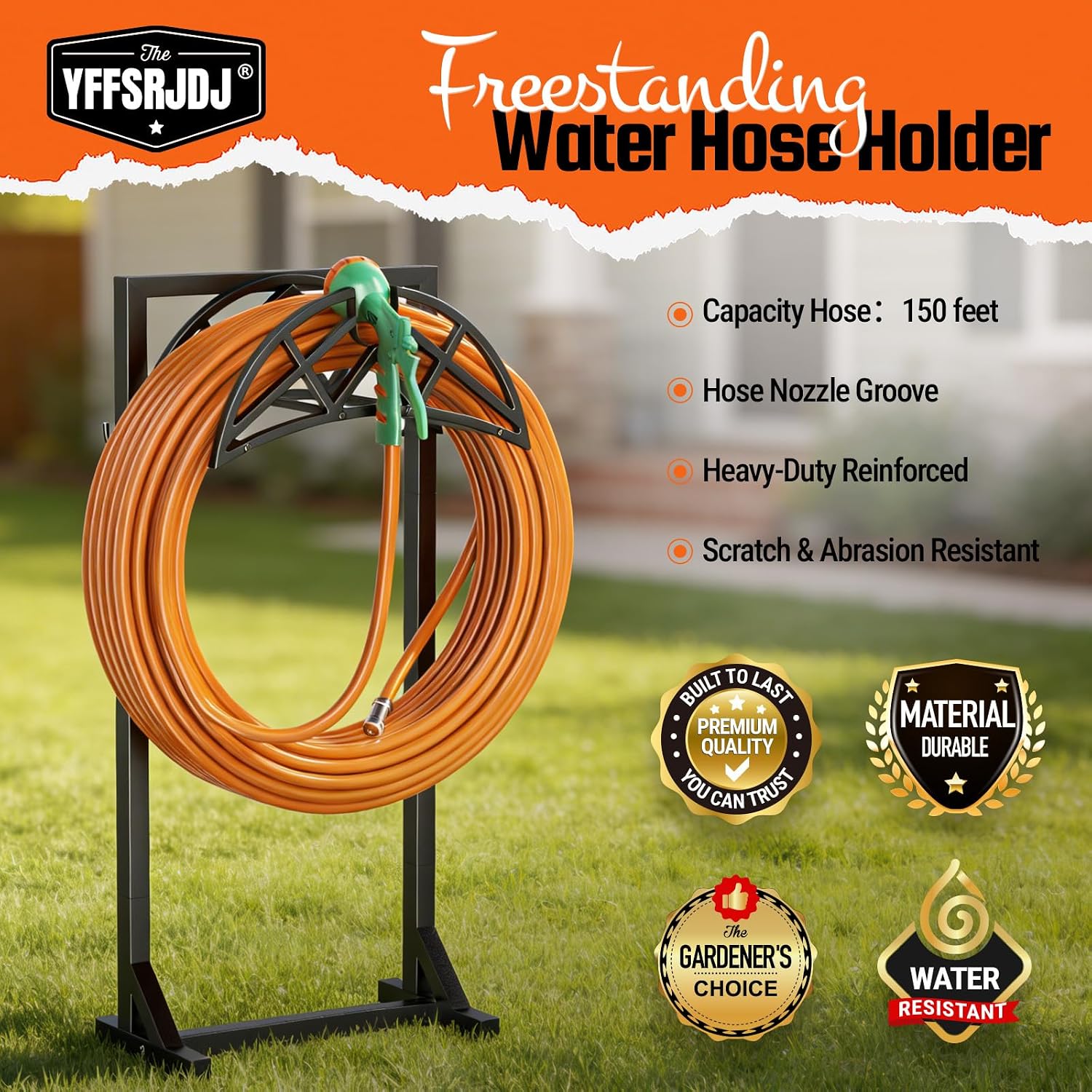 Detalle de YFFSRJDJ Garden Hose Reel, Freestanding Alloy Steel Stand for 150 ft Hose