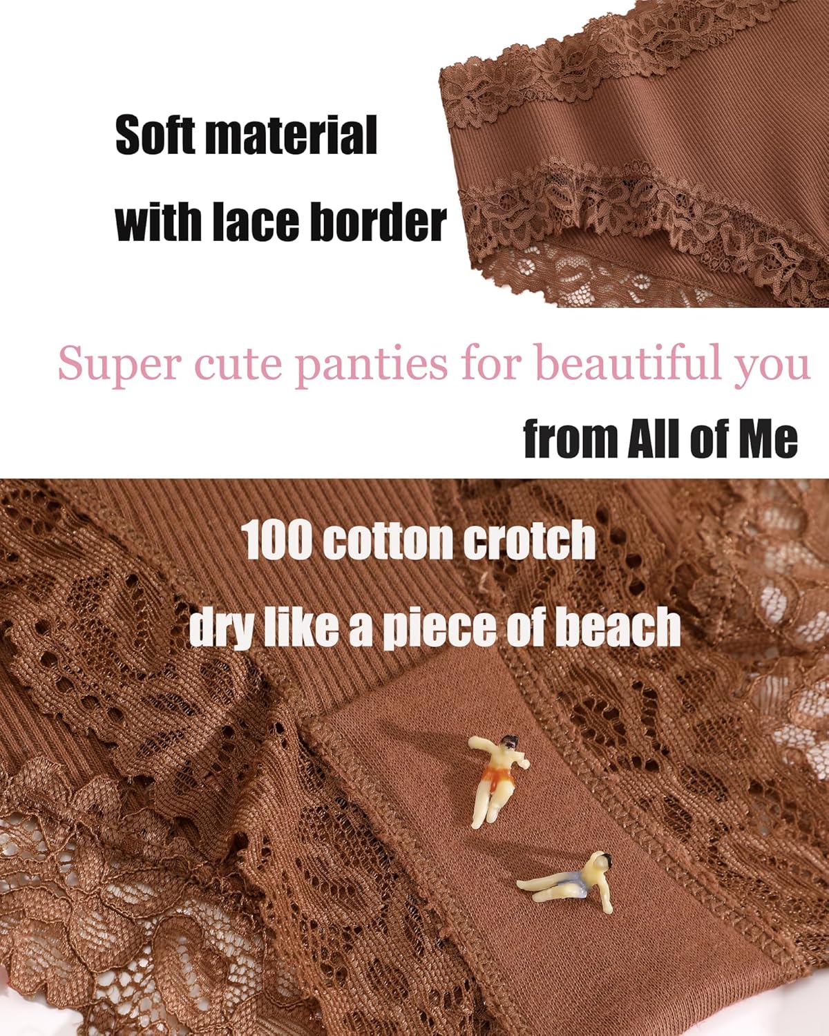Thumbnail 1 de ALL OF ME 6er Pack Baumwolle Unterwäsche Damen – Brazilian Slip mit Spitze, 95% Baumwolle