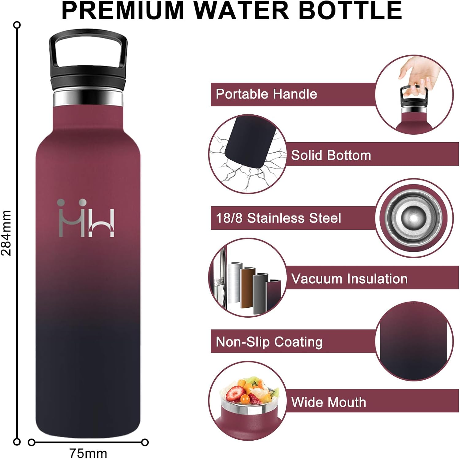 Detalle 2 de Botella Acero Inoxidable 750ml con Pajita 🚰