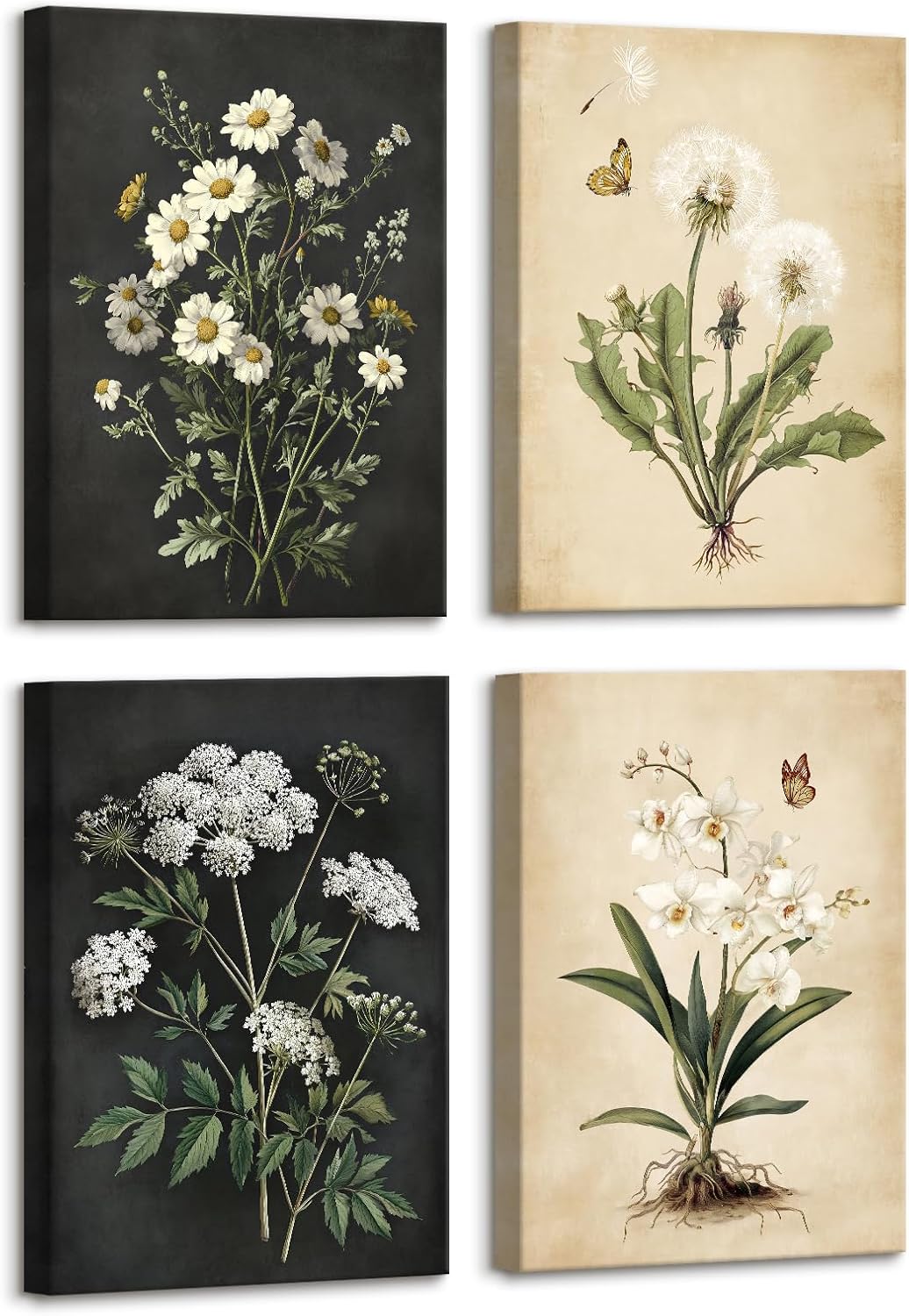 Thumbnail 6 de 4 Pcs Wooden Framed Canvas Wall Art Set – Boho Botanical Floral Prints (30x40 cm each) for Living Room, Bedroom and Hallway