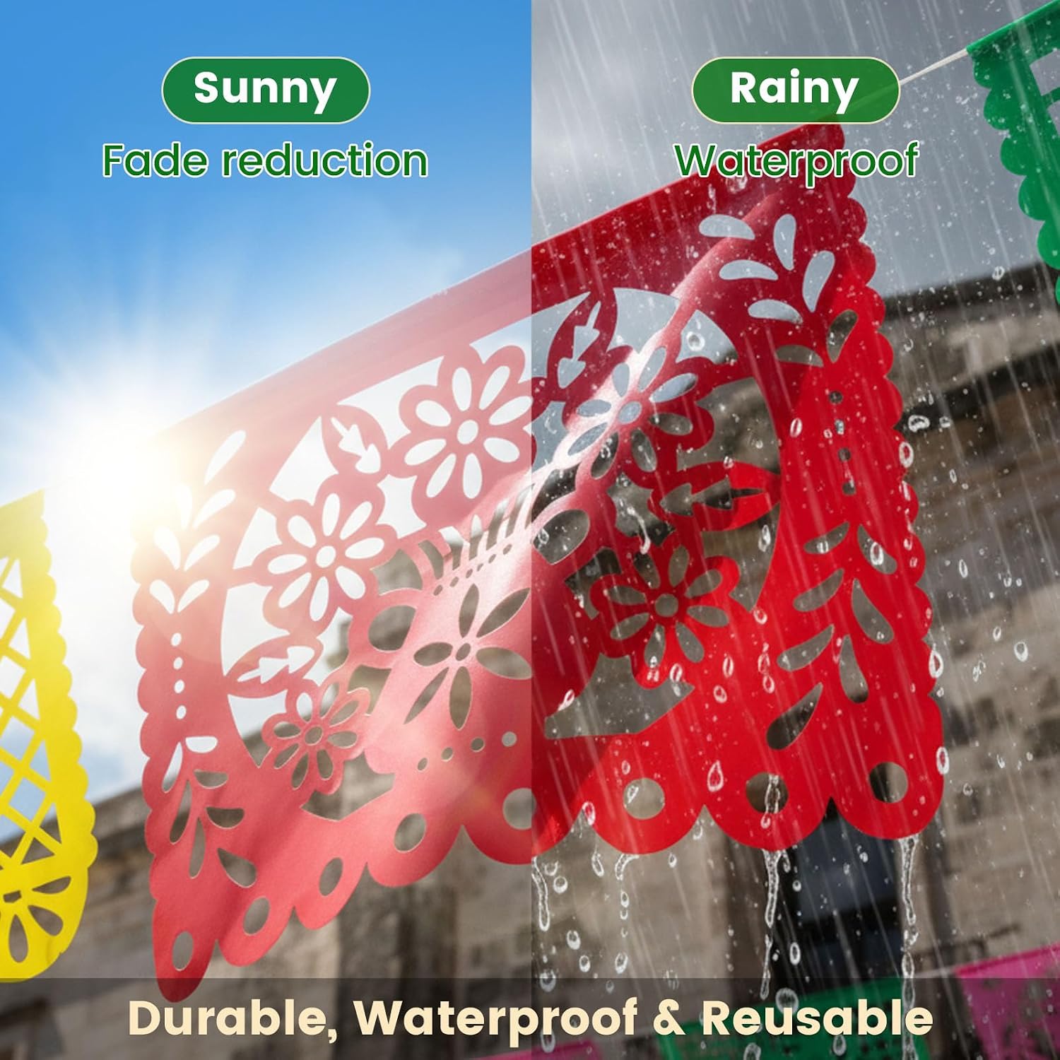 Detalle de DomeStar HR0159 Papel Picado Banner, 18 ft Plastic Fiesta Garland