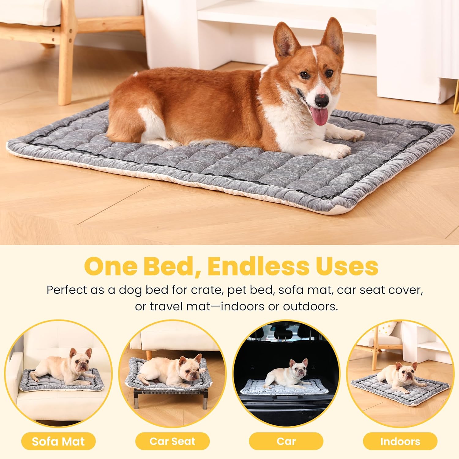 Thumbnail 4 de Dog Bed Mats Crate Pad for All Sized Dogs – Washable, Anti-Slip Cozy Mat (Grey, 30" L x 20" W x 1.5" Th)