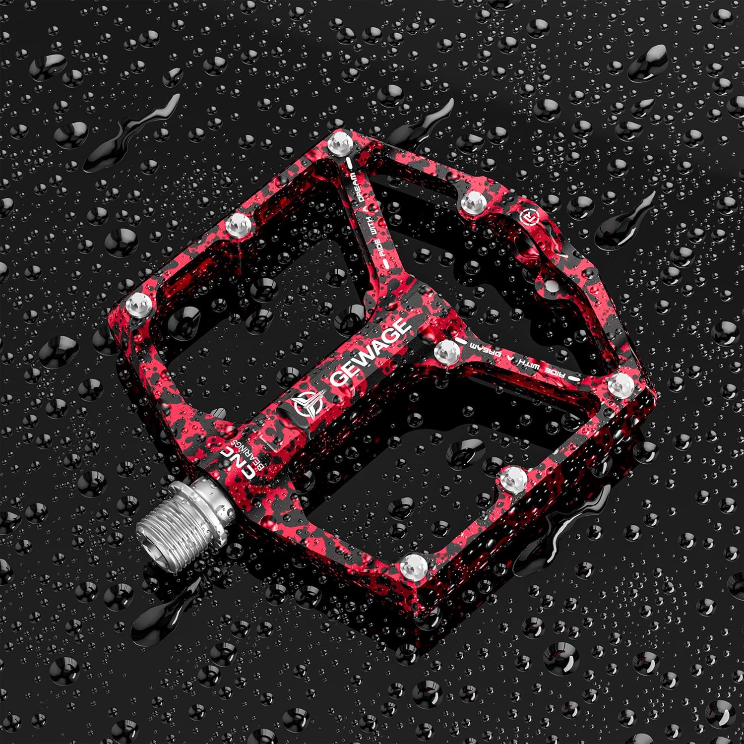 Thumbnail 5 de GEWAGE Pédales plates 9/16" CNC usinées pour vélo route/VTT, 3 roulements et picots antidérapants amovibles