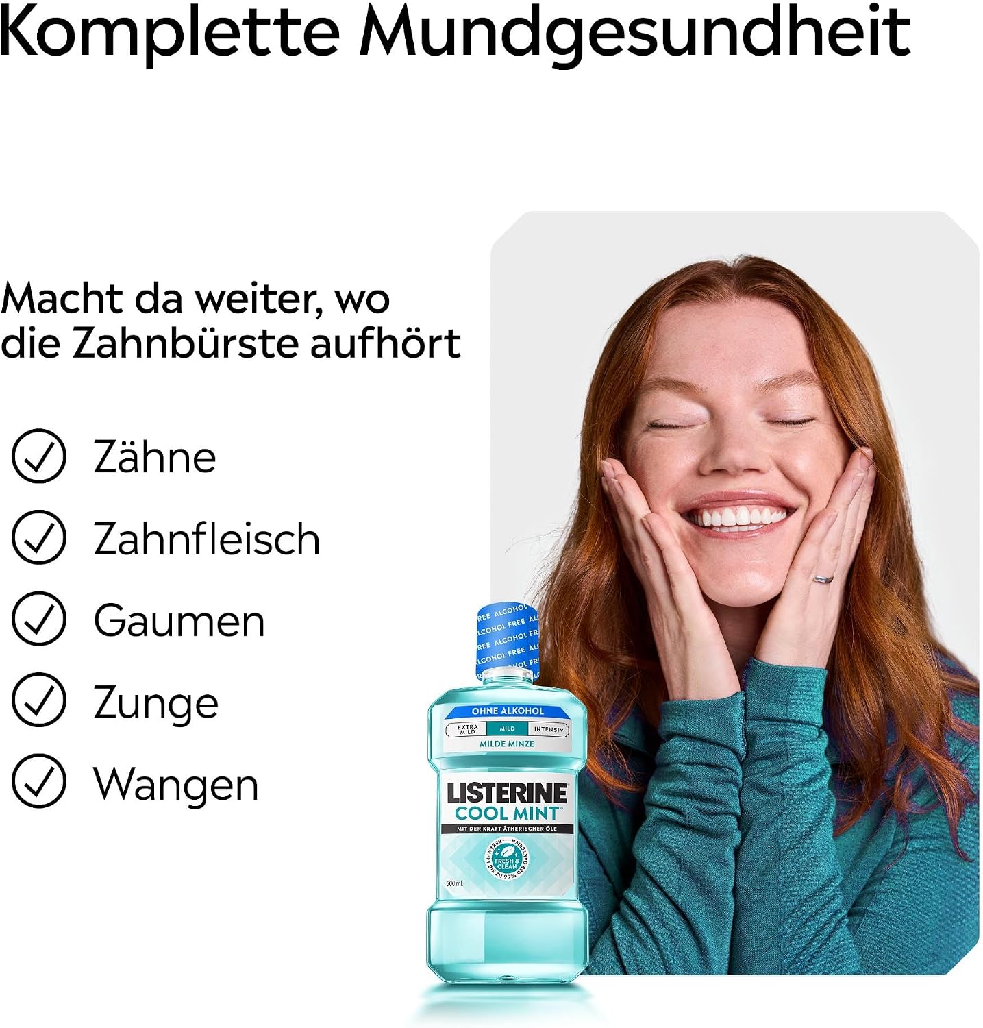 Detalle 2 de LISTERINE Cool Mint Mild 6 x 500 ml antibakterielle alkoholfreie Mundspülung