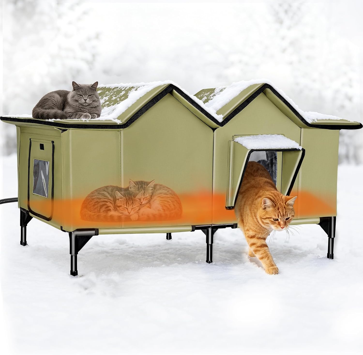 Detalle de HXPLN HX750G Heated Outdoor Cat House with Thermostatic Heating Pad