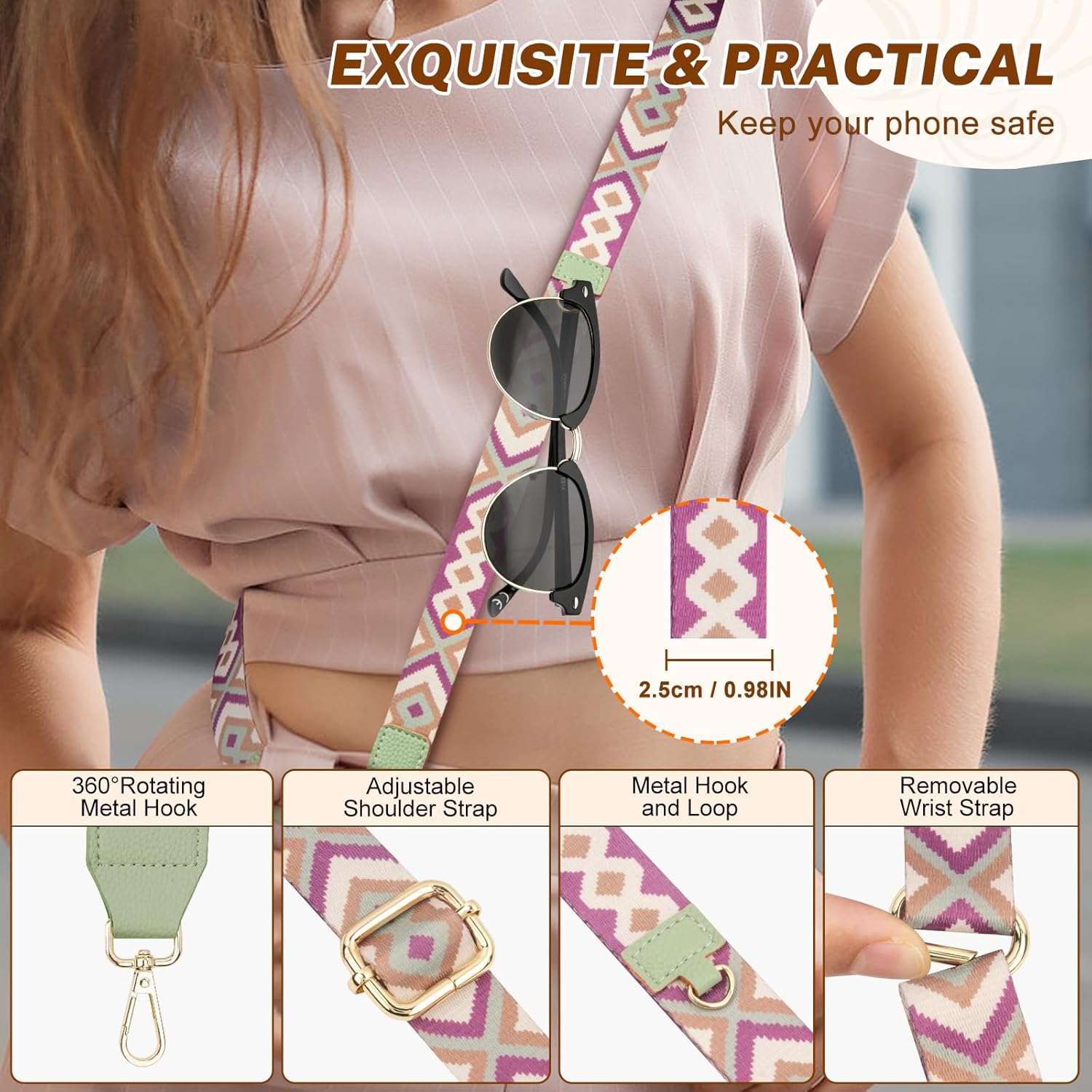 Detalle de ONEKERUN Universelle Cordon Telephone Portable – Lanyard réglable avec 2 cartes transparentes