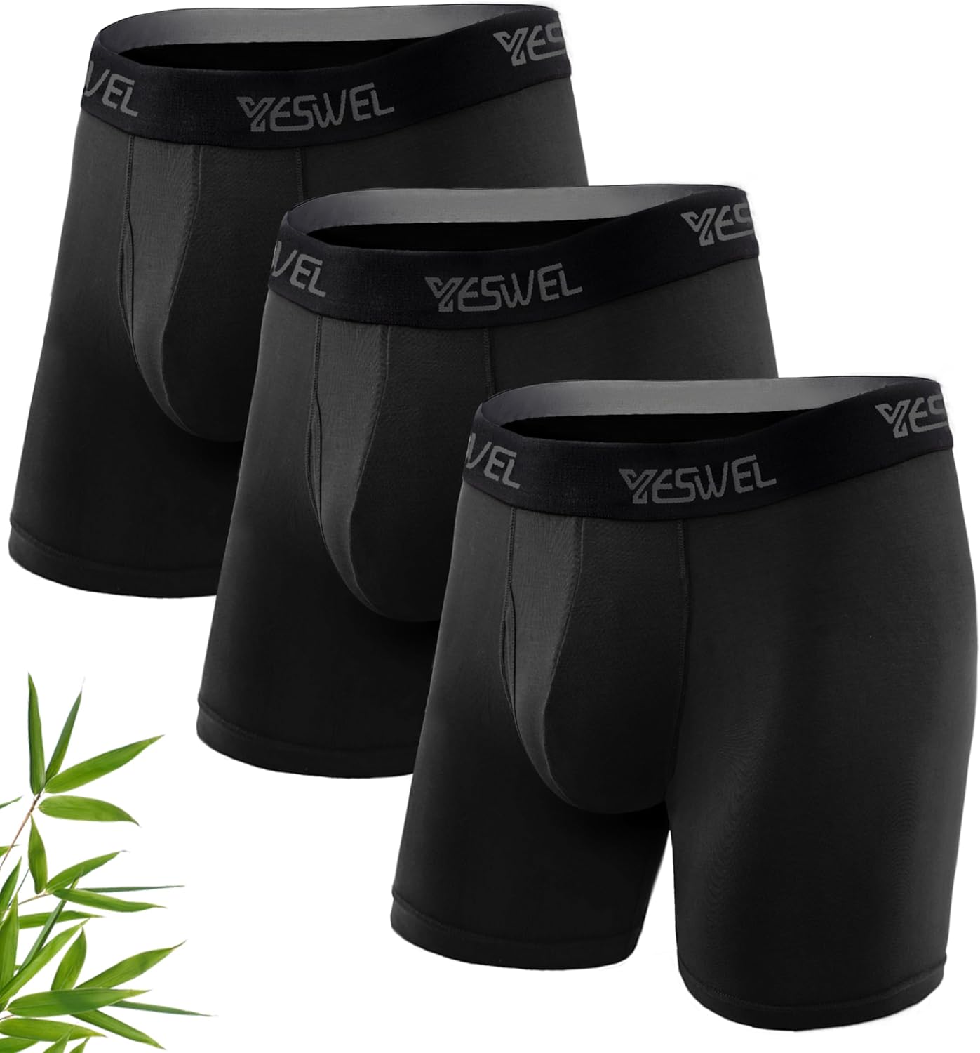 Detalle de YESWEL Mens Bamboo Boxers: Longer Leg Boxer Shorts with Fly for Everyday Comfort