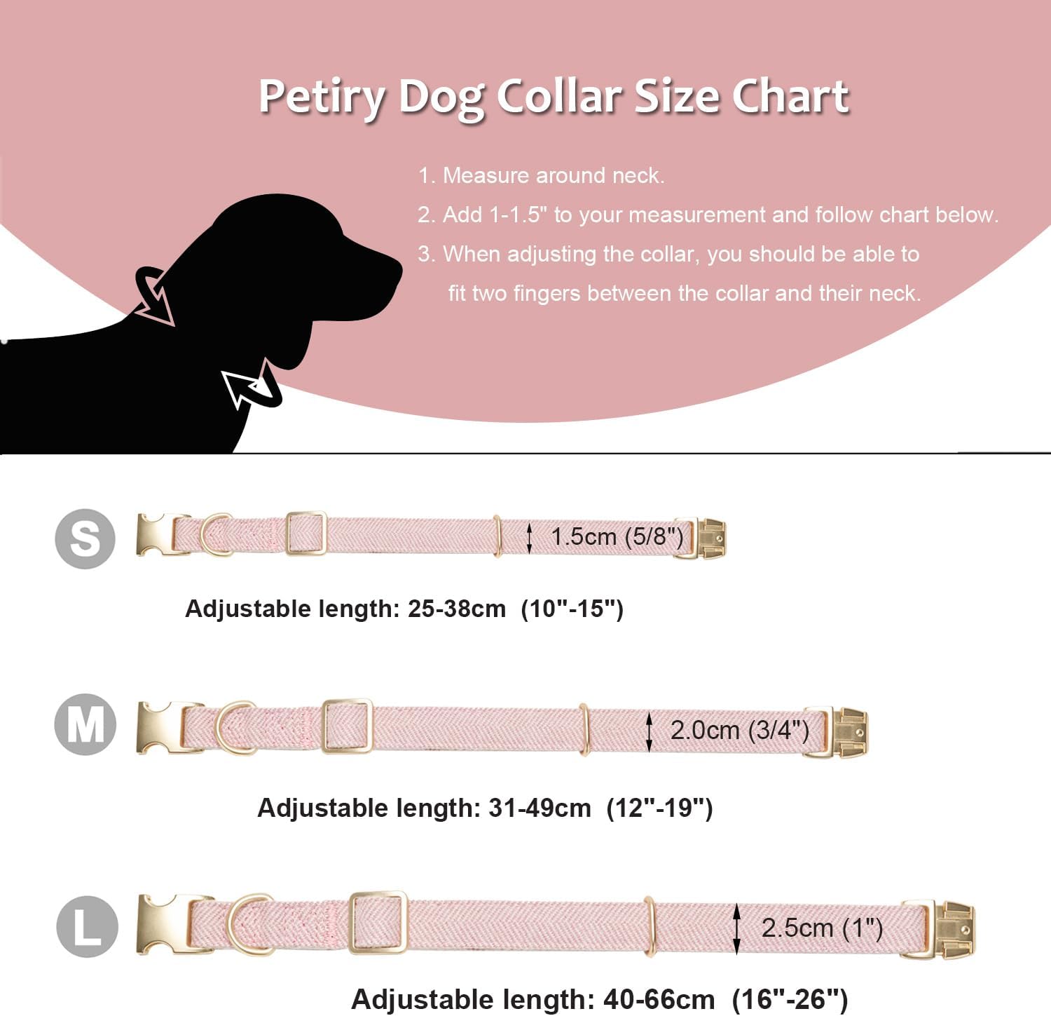 Detalle de Petiry Tweed Dog Collar with Metal Buckle – Adjustable cotton pink collar for medium dogs (31–49cm)