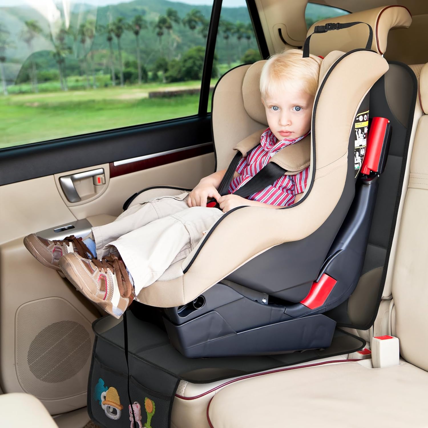 Thumbnail 1 de Psumuabrre Protection de siège voiture pour enfant imperméable antidérapante avec poches de rangement (compatible ISOFIX), gris foncé – 2 pièces
