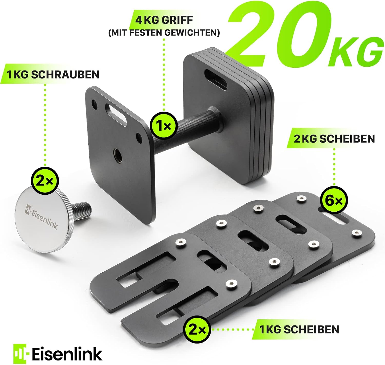 Detalle 2 de Eisenlink verstellbare quadratische Kurzhantel – 1 Stück, 20–36 kg, kompakt & rutschfest