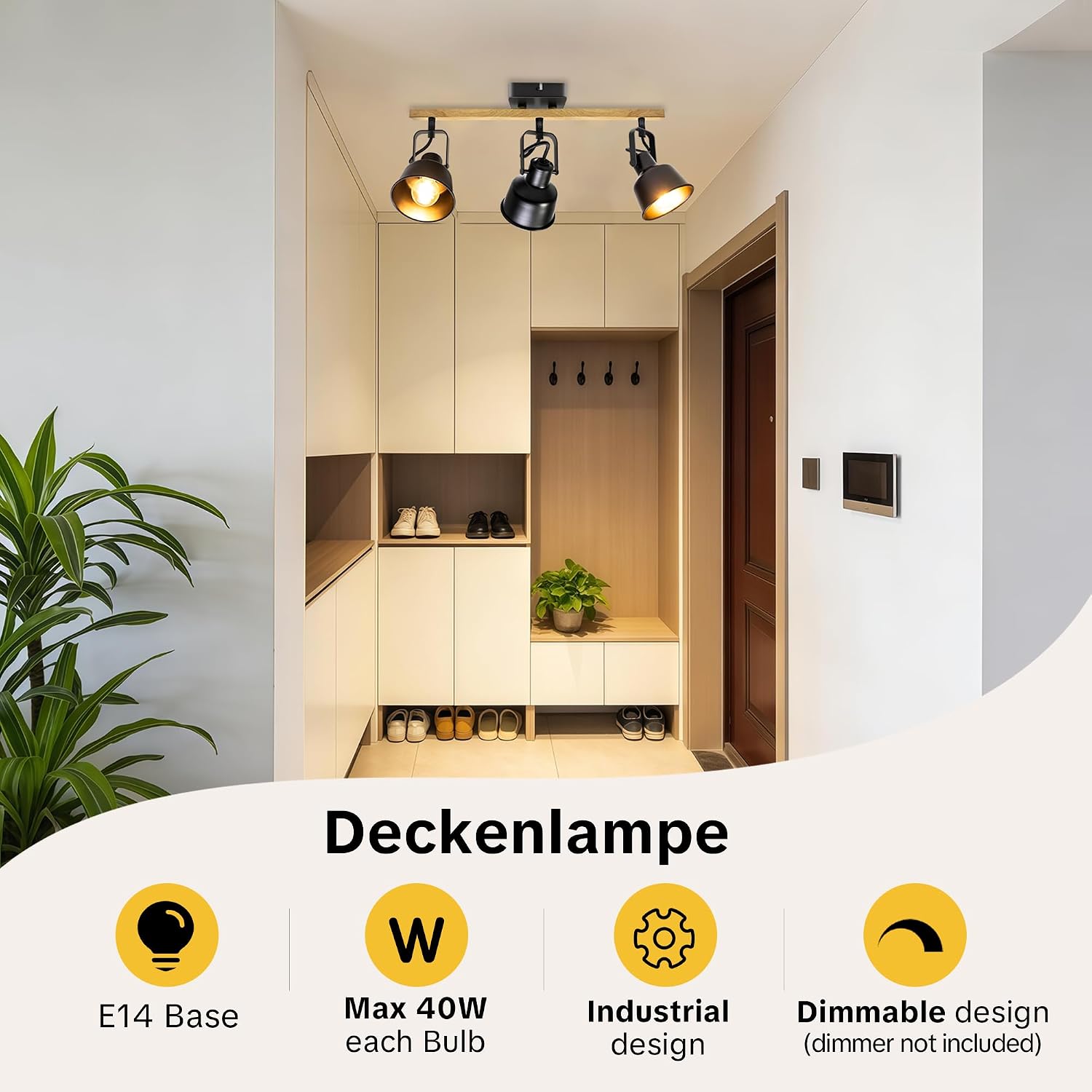 Detalle 2 de Deckenstrahler 3 Flammig Vintage Schwarz
