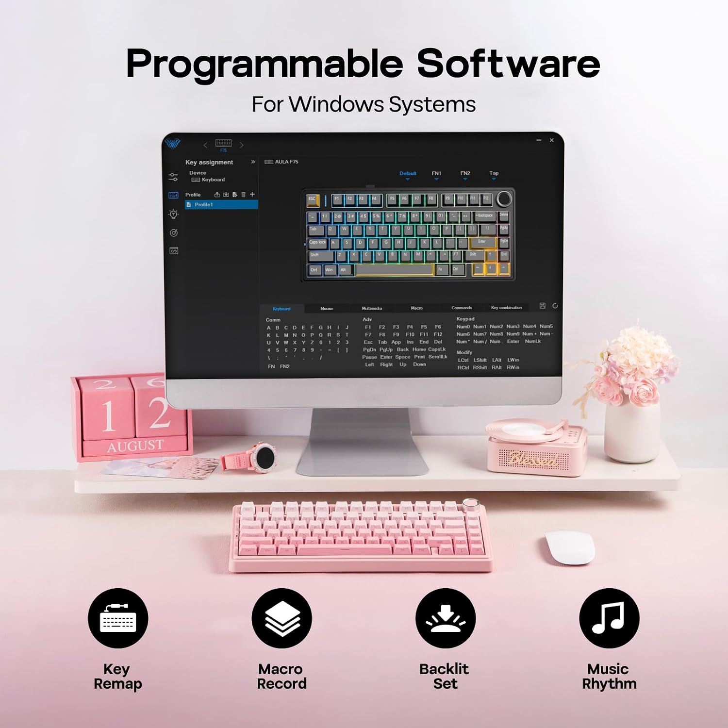 Thumbnail 5 de EPOMAKER X Aula F75 75% Wireless Gaming Keyboard (Pink) — Compact, Quiet, and Fully Customizable