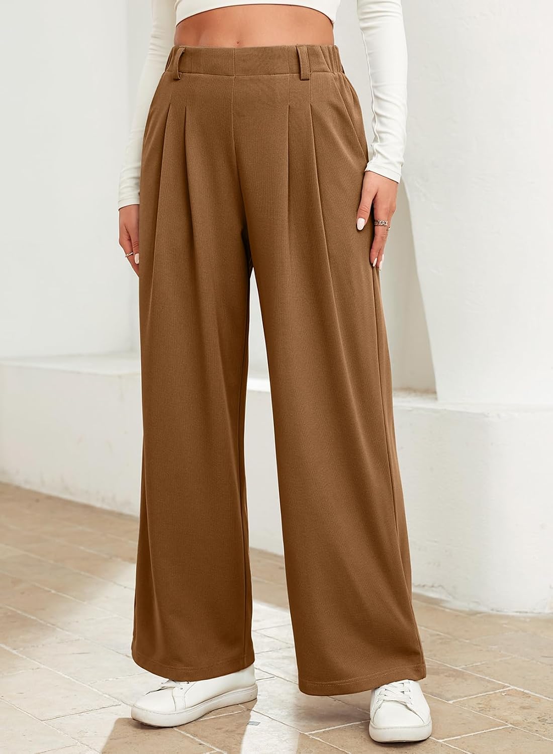 Detalle de EVALESS Women's Wide-Leg Pants, Waffle Knit