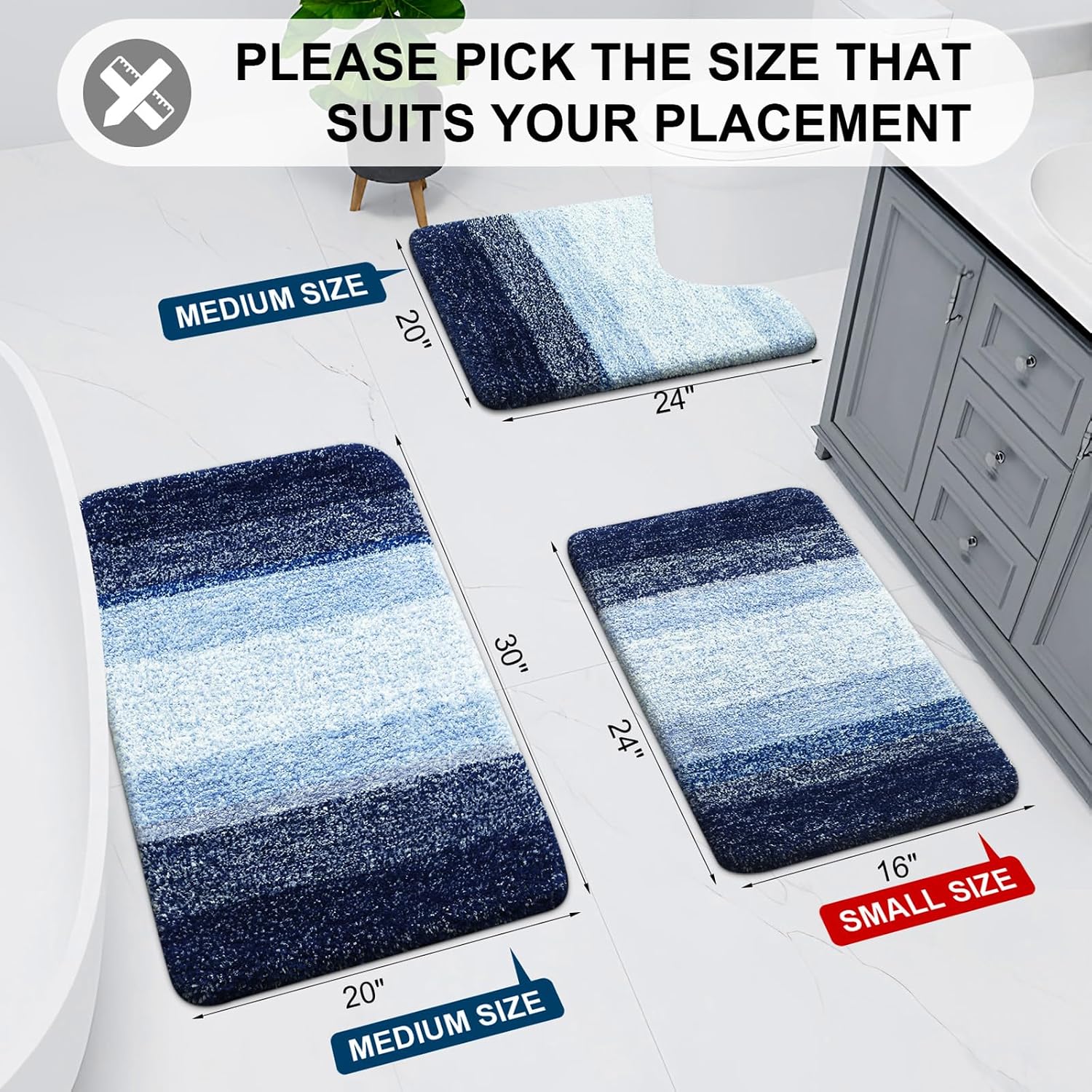 Thumbnail 1 de Arotive Microfiber Shaggy Bathroom Rug (24x16) with Non-Slip Rubber Backing, Blue