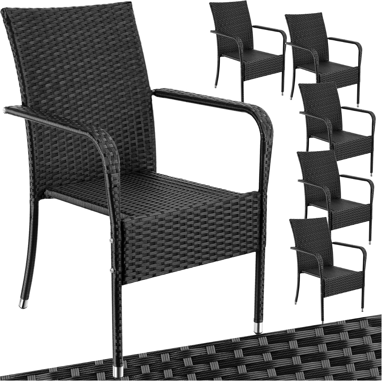 Detalle de tectake Girona 405846 trädgårdsstolar, 6-pack i svart med armstöd