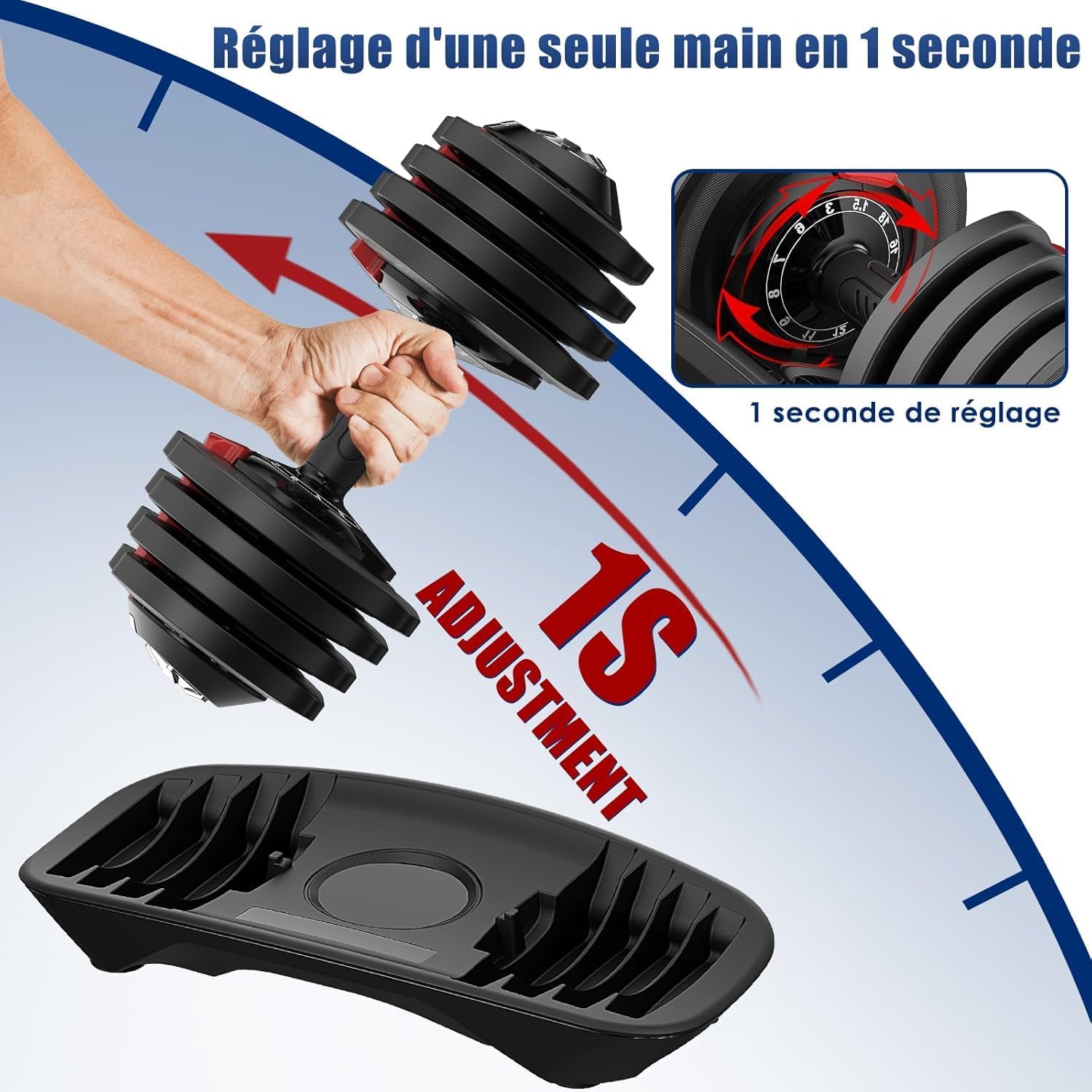 Thumbnail 2 de DH FitLife haltère réglable 1,5 à 18 kg avec base de rangement (set 12 niveaux)
