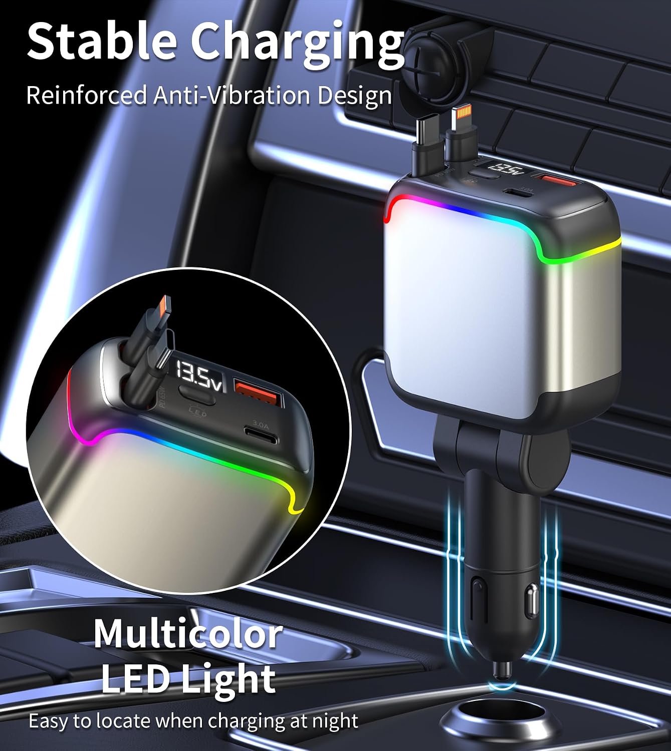 Thumbnail 4 de XXZU 137W Retractable Car Charger 4‑in‑1