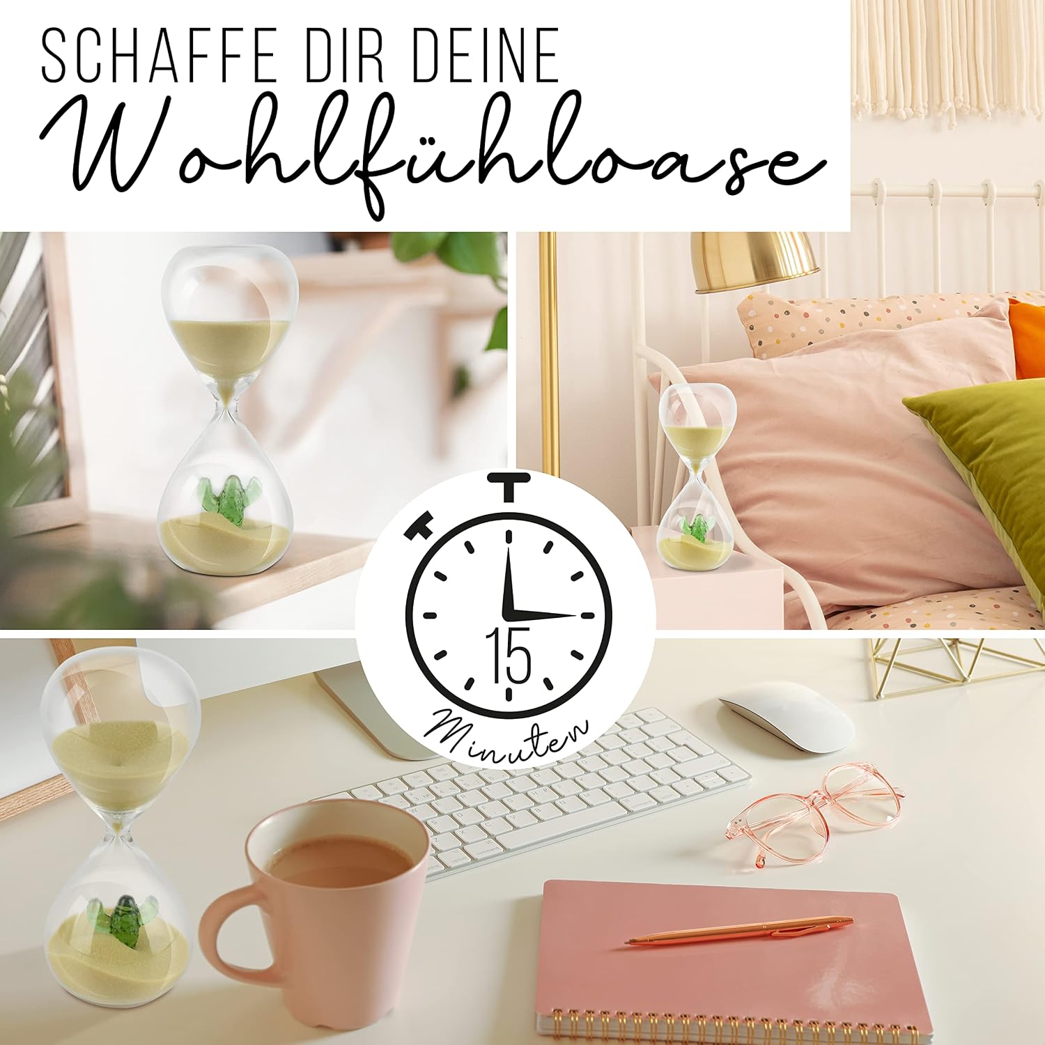 Thumbnail 6 de LIVONDO Sanduhr aus Glas – mundgeblasen, 15 Minuten mit dekorativem Wüstenkaktus