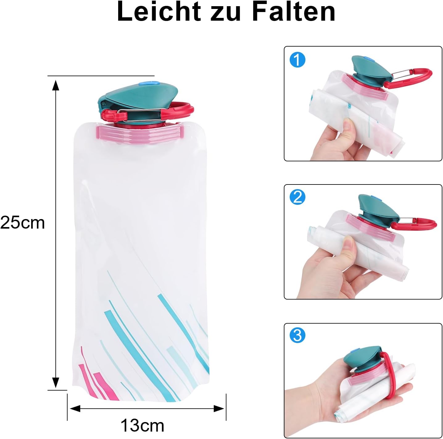Detalle de VIEVRE Faltbare Trinkflasche 700 ml im 4er-Set – BPA-Frei, ultraleicht & wiederverwendbar