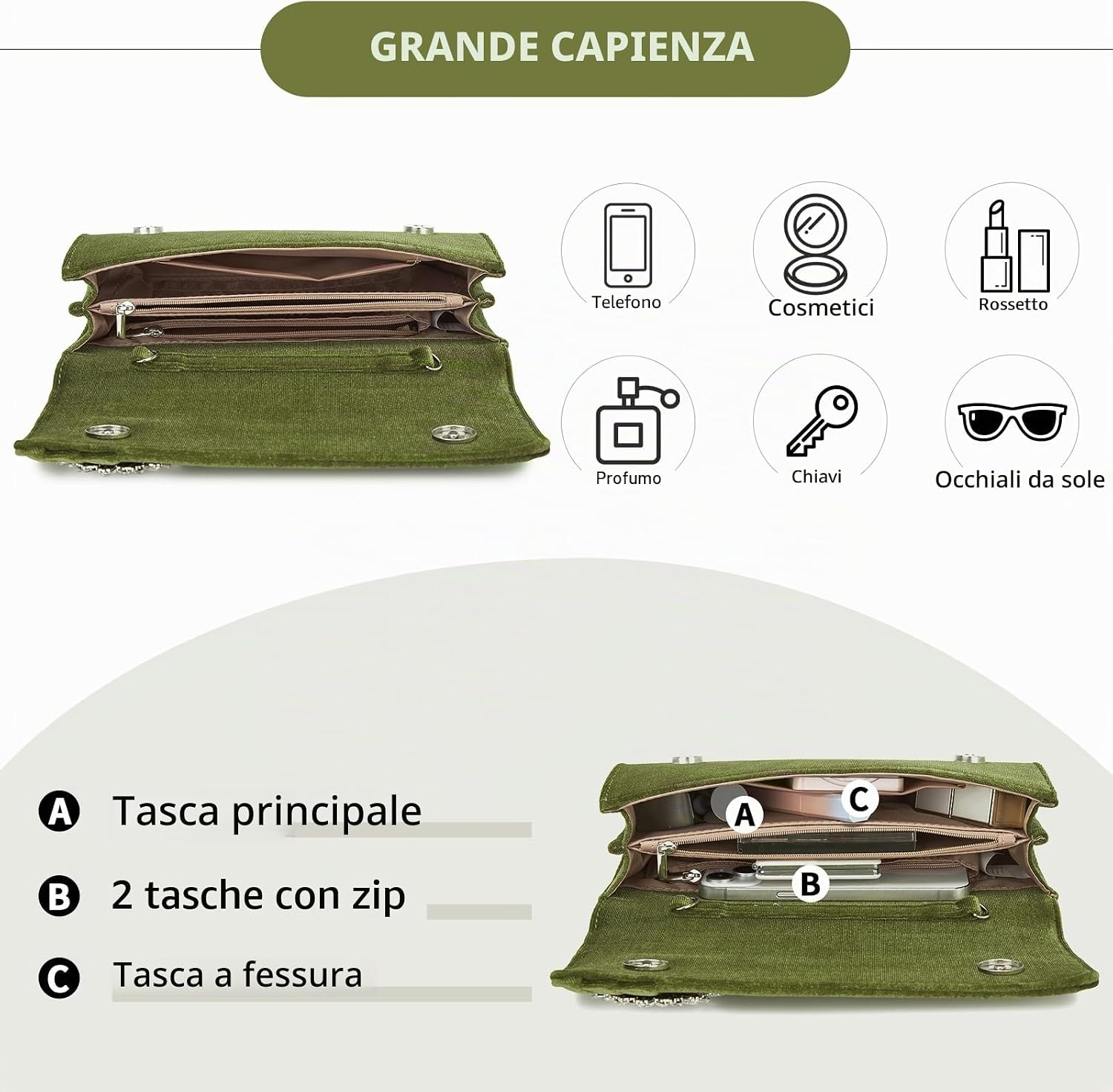 Detalle 2 de Miss Lulu Pochette Clutch Donna: eleganza in velluto con catena removibile