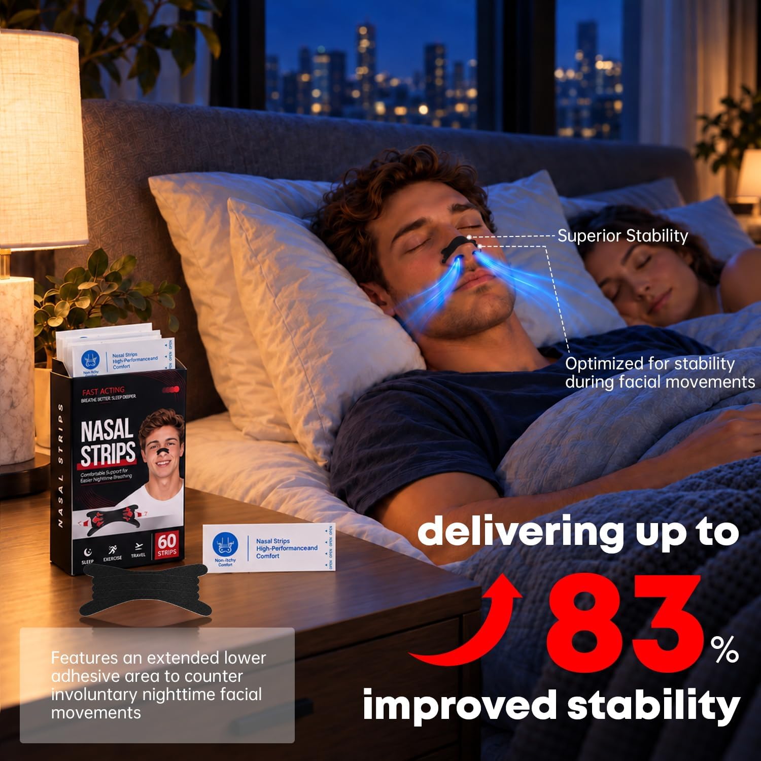 Detalle de 60 PCS Extra Strength Black Nasal Strips for Snoring and Congestion