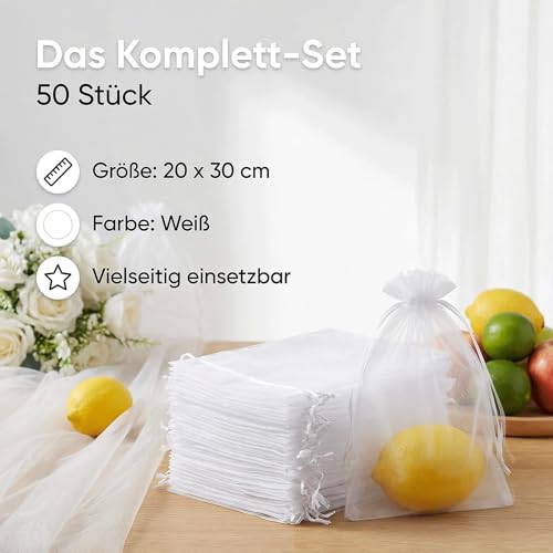 Thumbnail 8 de Naler Organza-Säckchen Weiß 20 x 30 cm – 50 Stück