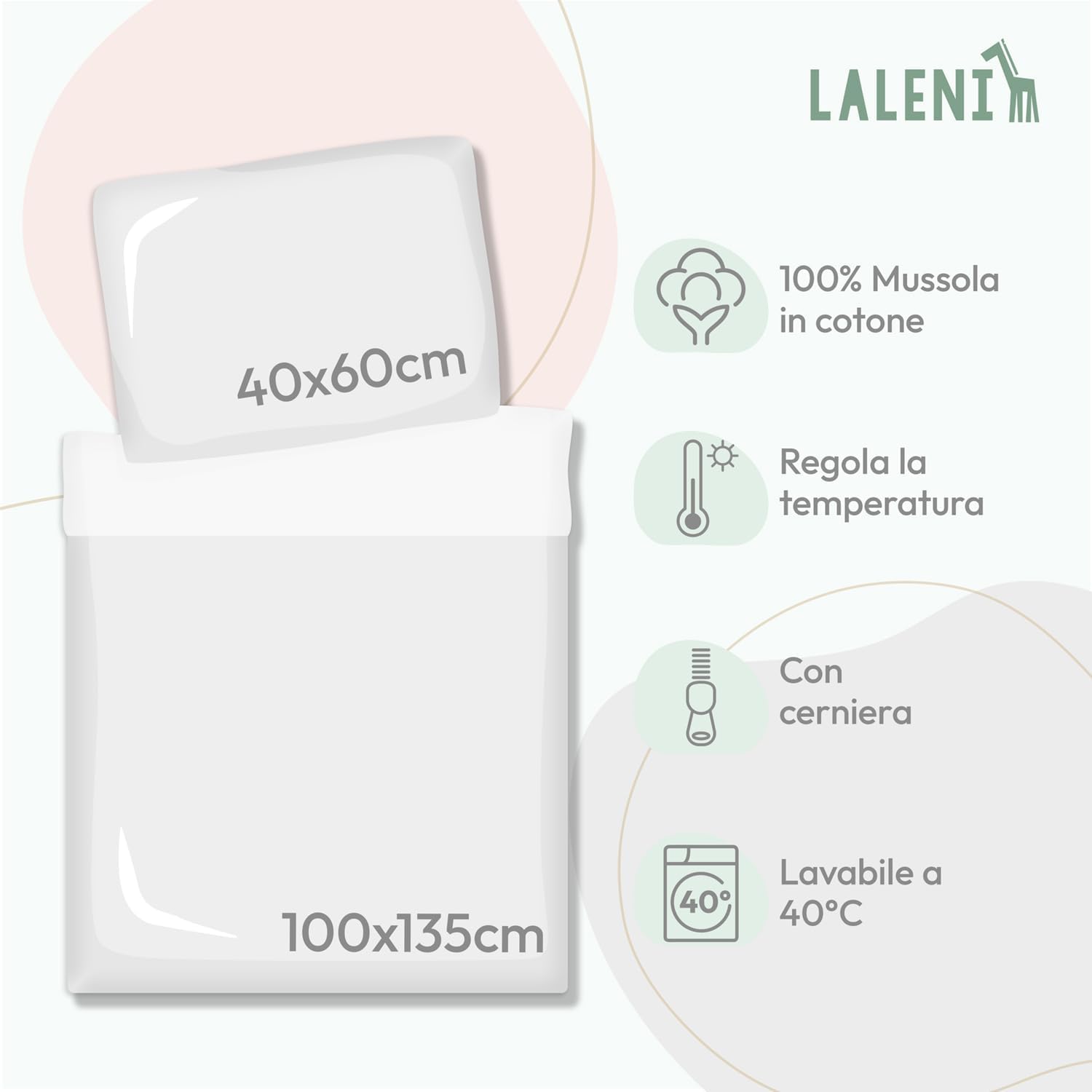 Thumbnail 1 de Laleni Copripiumino per lettino neonato 100x135 cm con lenzuolo + federa 40x60 cm in cotone verde (OEKO-TEX)