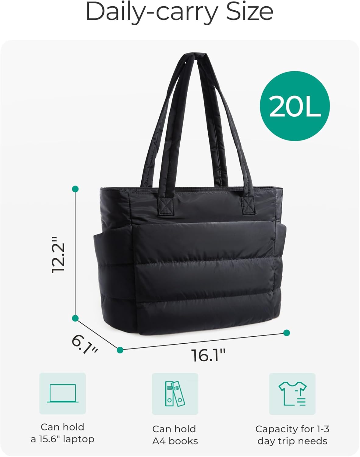 Thumbnail 4 de bagsmart Women’s Tote Bag – Lightweight fluffy puffer shoulder bag with compartments