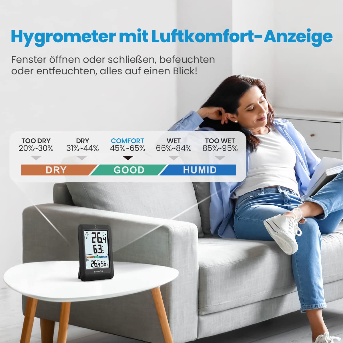 Thumbnail 2 de Newentor MAX MIN Thermometer innen außen – Funk-Wetterstation mit 1 Außensensor, VA-Display