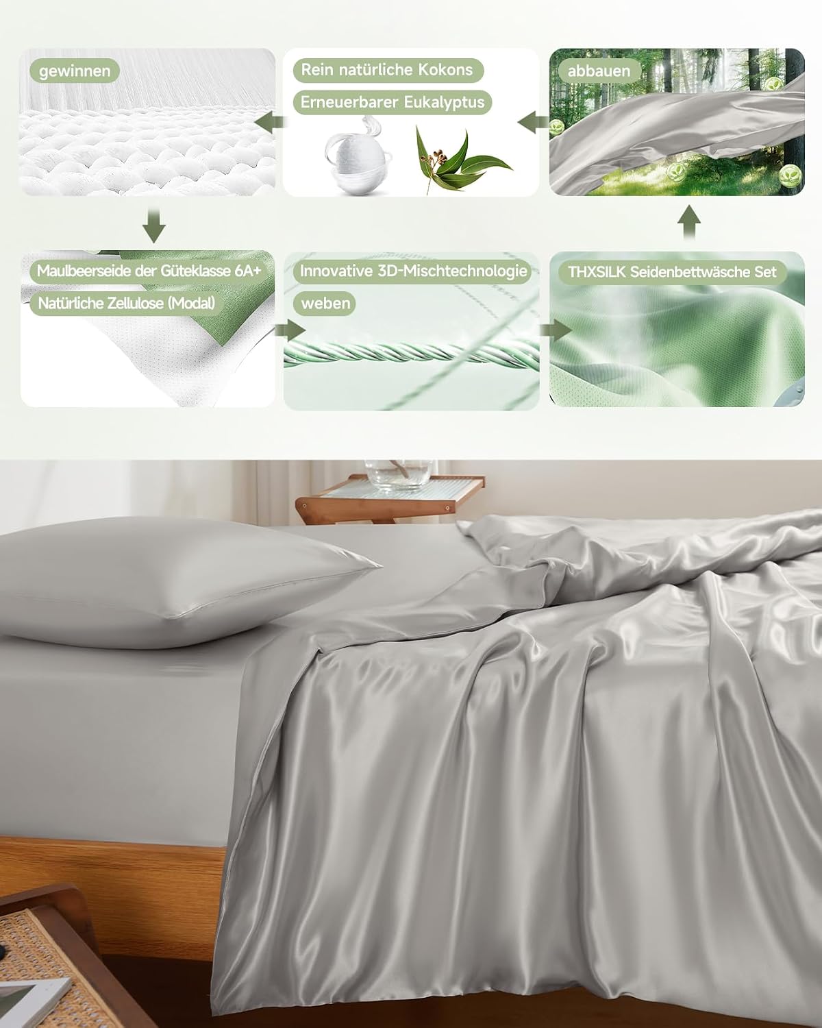 Detalle de THXSILK Seidenbettwäsche Set 2 teilig 2-teilig