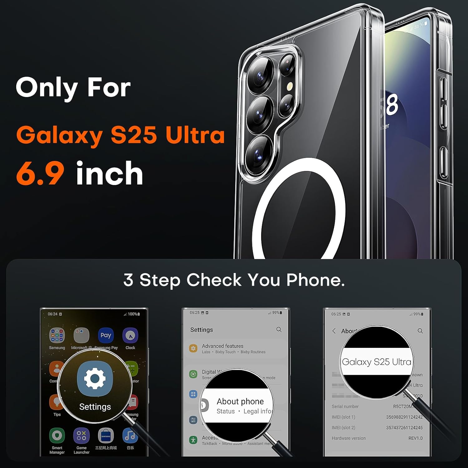 Thumbnail 1 de TOCOL Clear Magnetic Case for Samsung Galaxy S25 Ultra