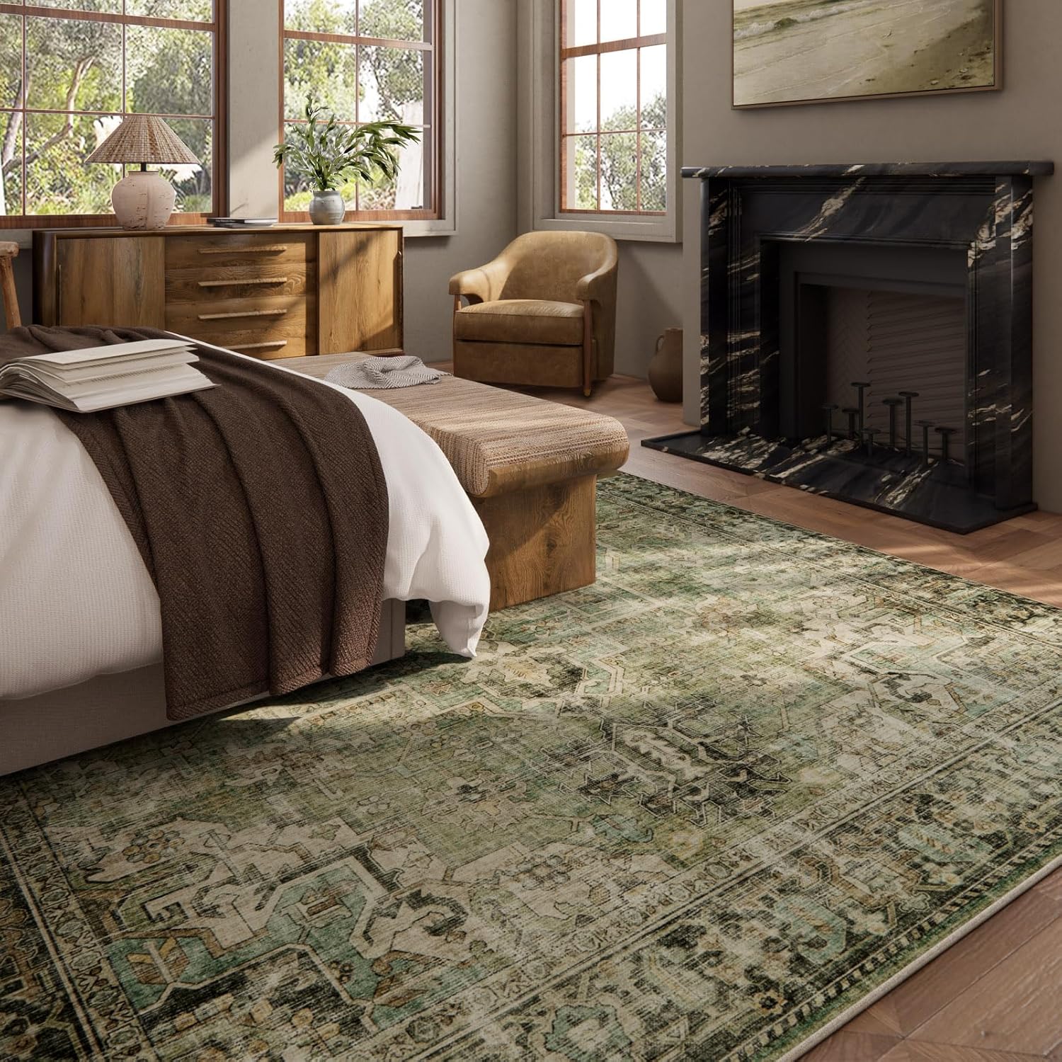 Thumbnail 2 de 9x12 Area Rug for Living Room — Washable, Non-Slip, Boho Vintage Style