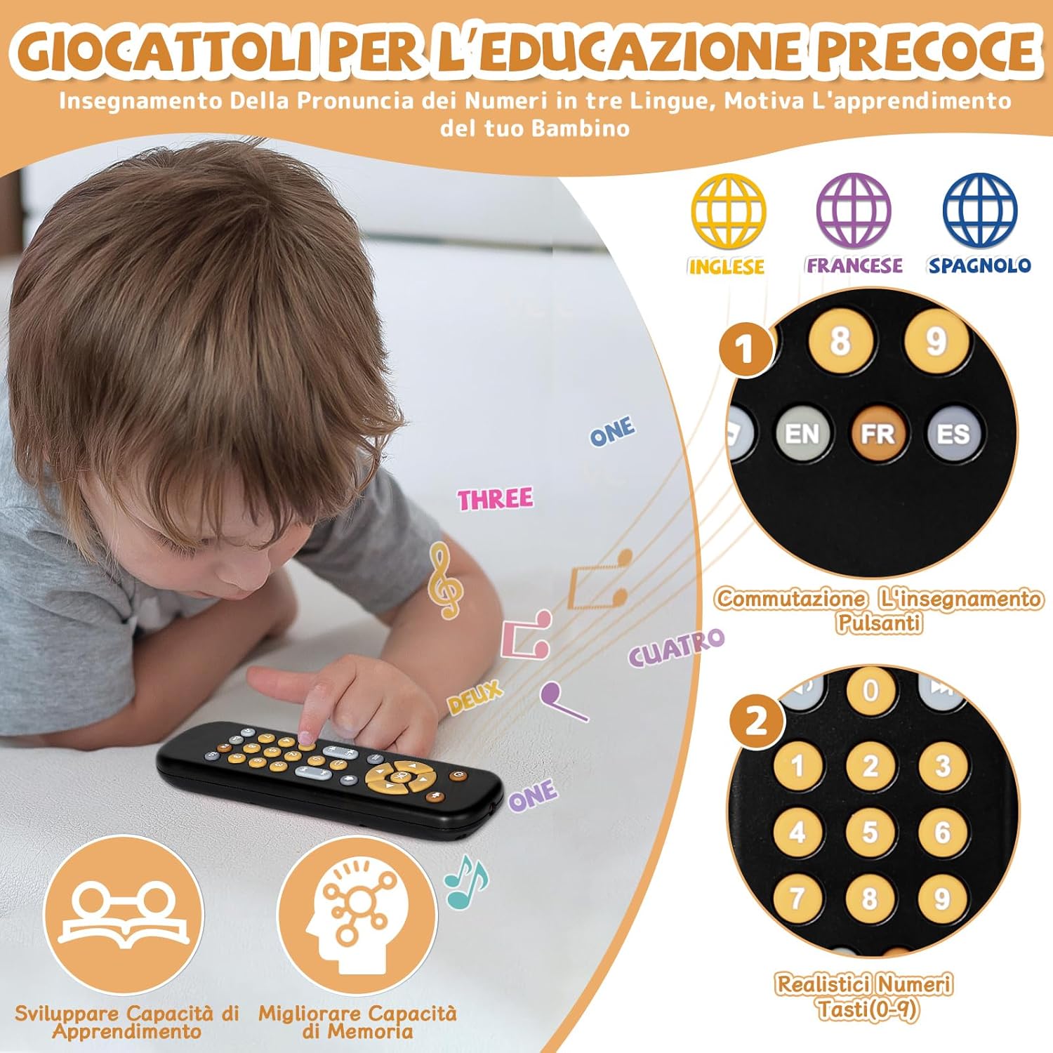 Thumbnail 1 de Orzbow Telecomando giocattolo per bambini (1 anno) con volume regolabile, luci e suoni educativi