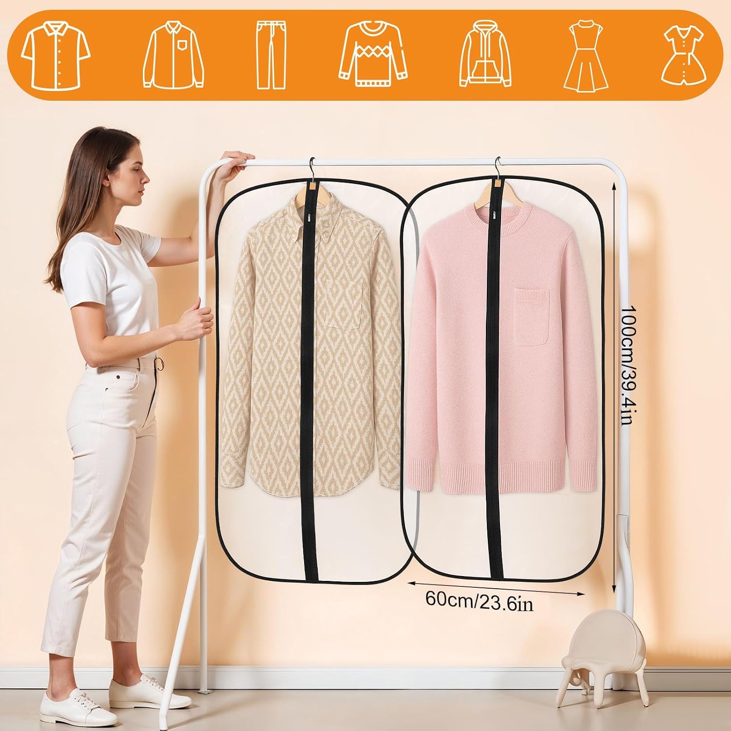 Thumbnail 1 de 12 Pack Garment Bags 60x100cm PEVA Translucent
