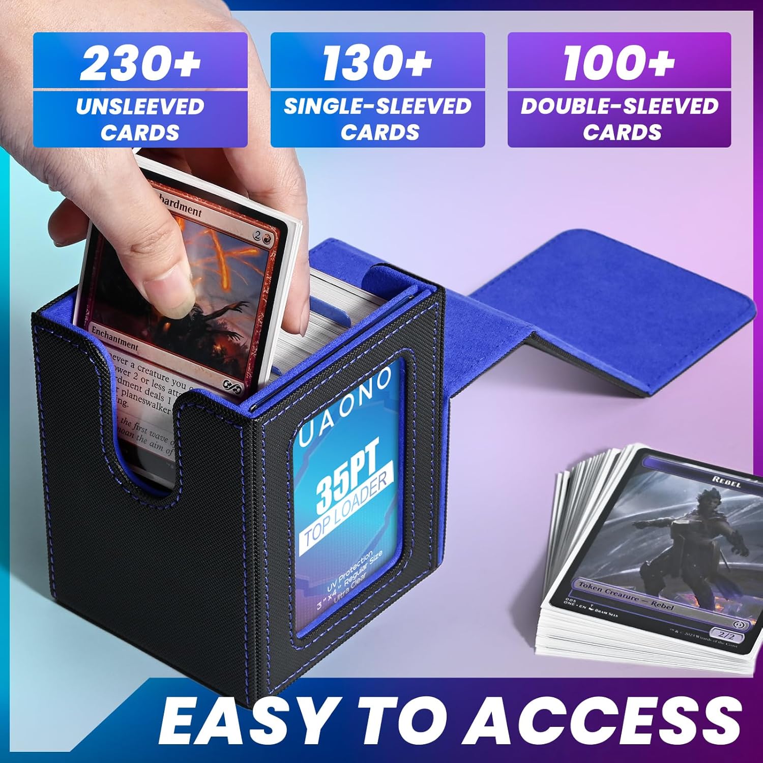 Thumbnail 1 de UAONO Magic Deck Box für MTG Commander-Display – Deck-Case für 100+ Karten mit 2 Trennwänden und Top Loader