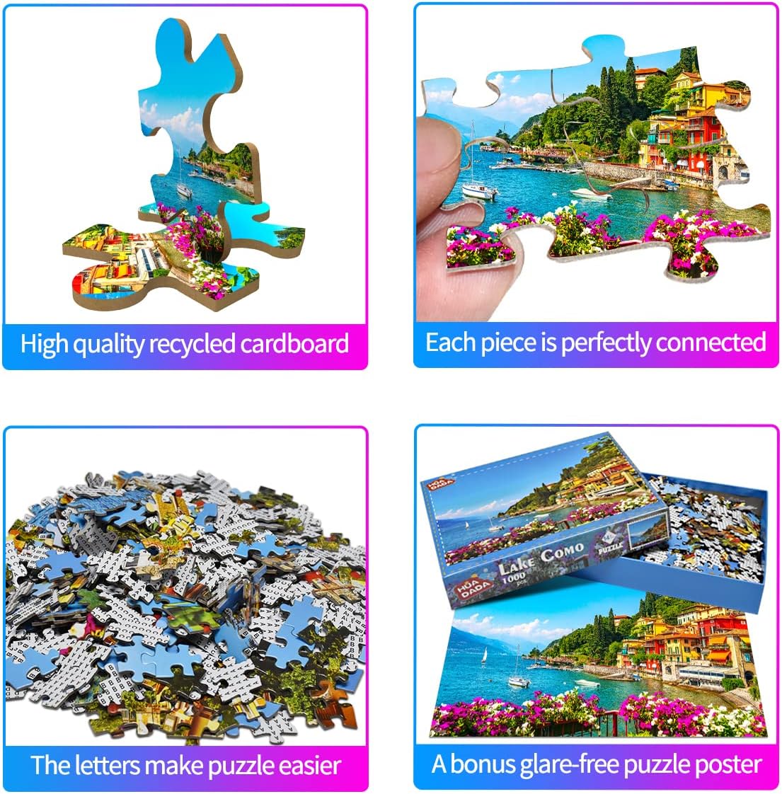 Detalle de HUADADA SQ0011 1000-Piece Lake Como Jigsaw Puzzle, 27.6" x 19.7