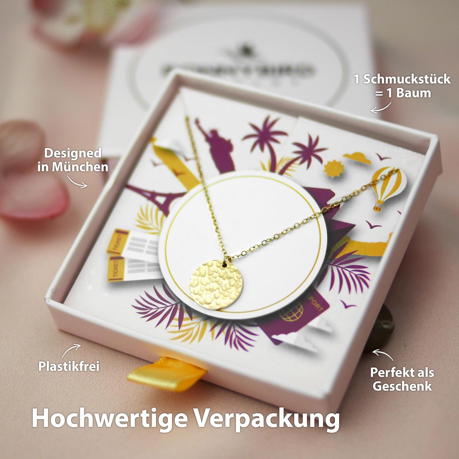 Detalle de BONNYBIRD Wasserfeste Boho-Halskette aus Edelstahl mit Münzanhänger – in Silber, Gold & Roségold (316L, 42–50 cm)