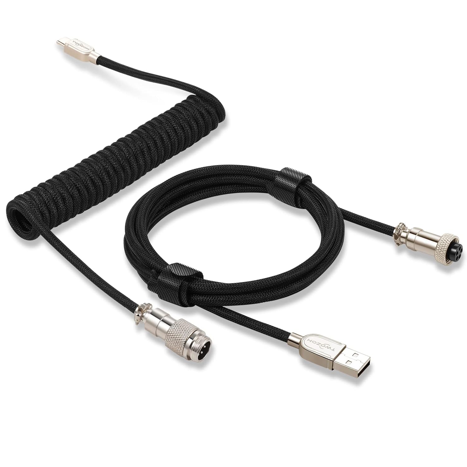 Detalle de Twozoh Type C Mechanical Keyboard Coiled Cable with Detachable Aviator Connector