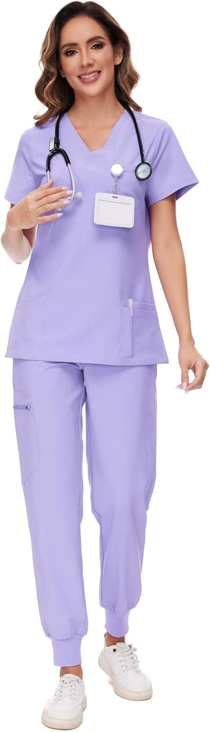 COZYFIT Scrubs Set Stretch V-Neck with 8 Pockets 🩺