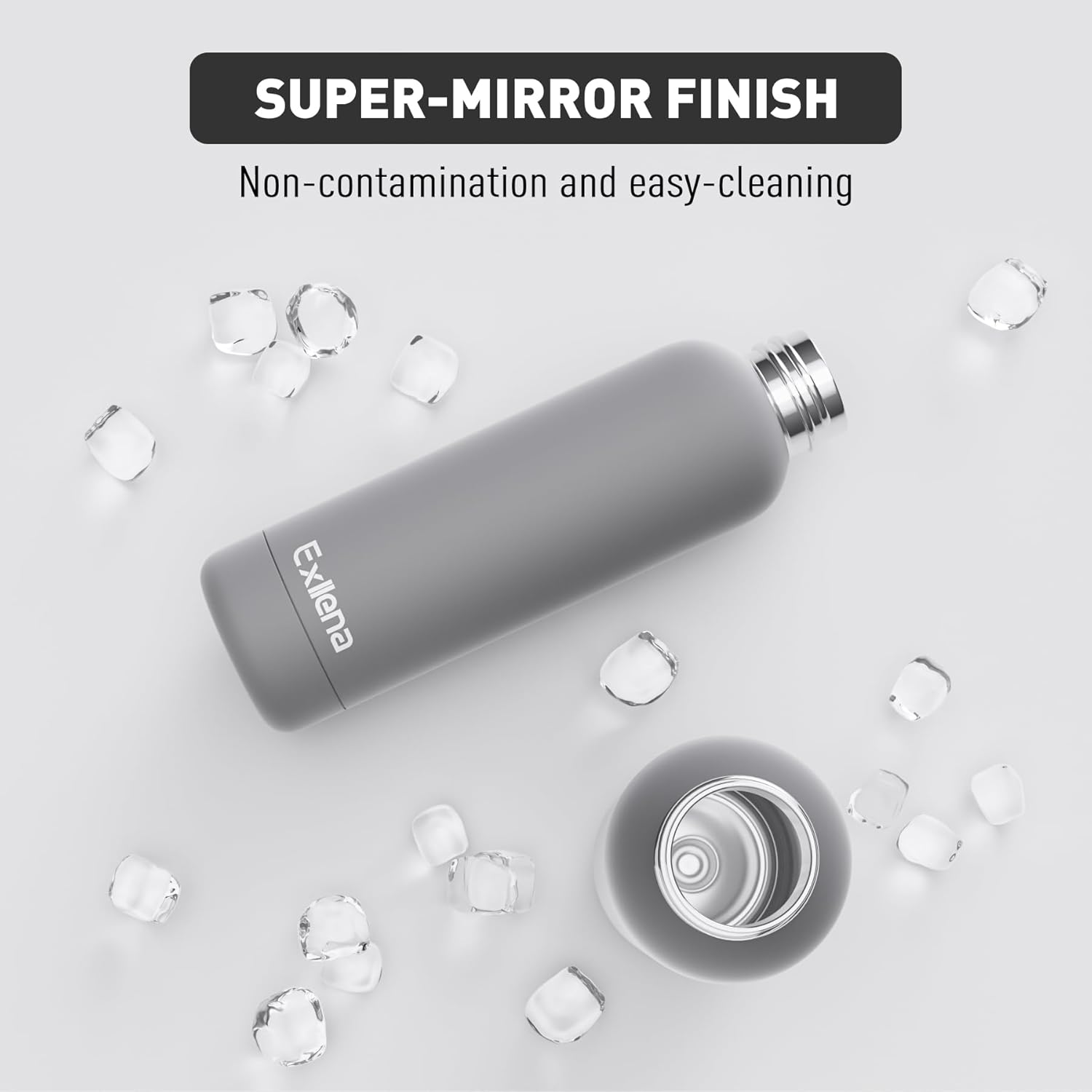 Thumbnail 5 de Exllena insulated water bottle 500ml with clip – double-wall vacuum drinks bottle (grey)