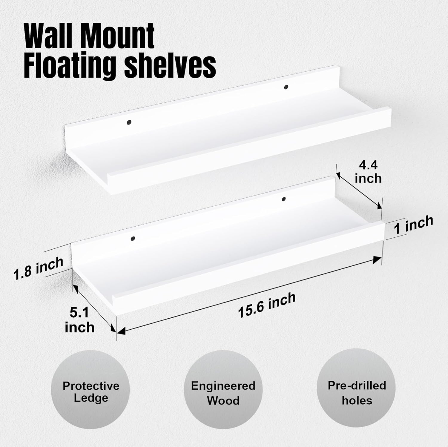 Thumbnail 2 de Boswillon Floating Shelves Set of 2 — White 🪵