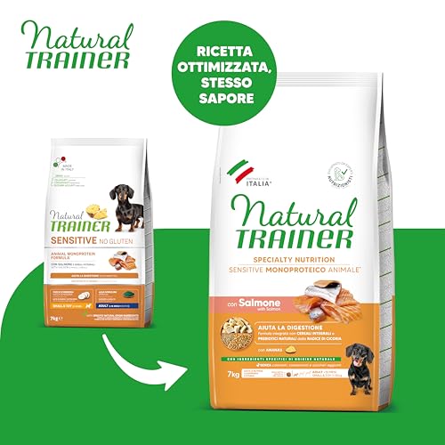 Detalle 2 de Natural Trainer Sensitive No Gluten con Salmone, Cibo per Cani Adulti (7 kg)