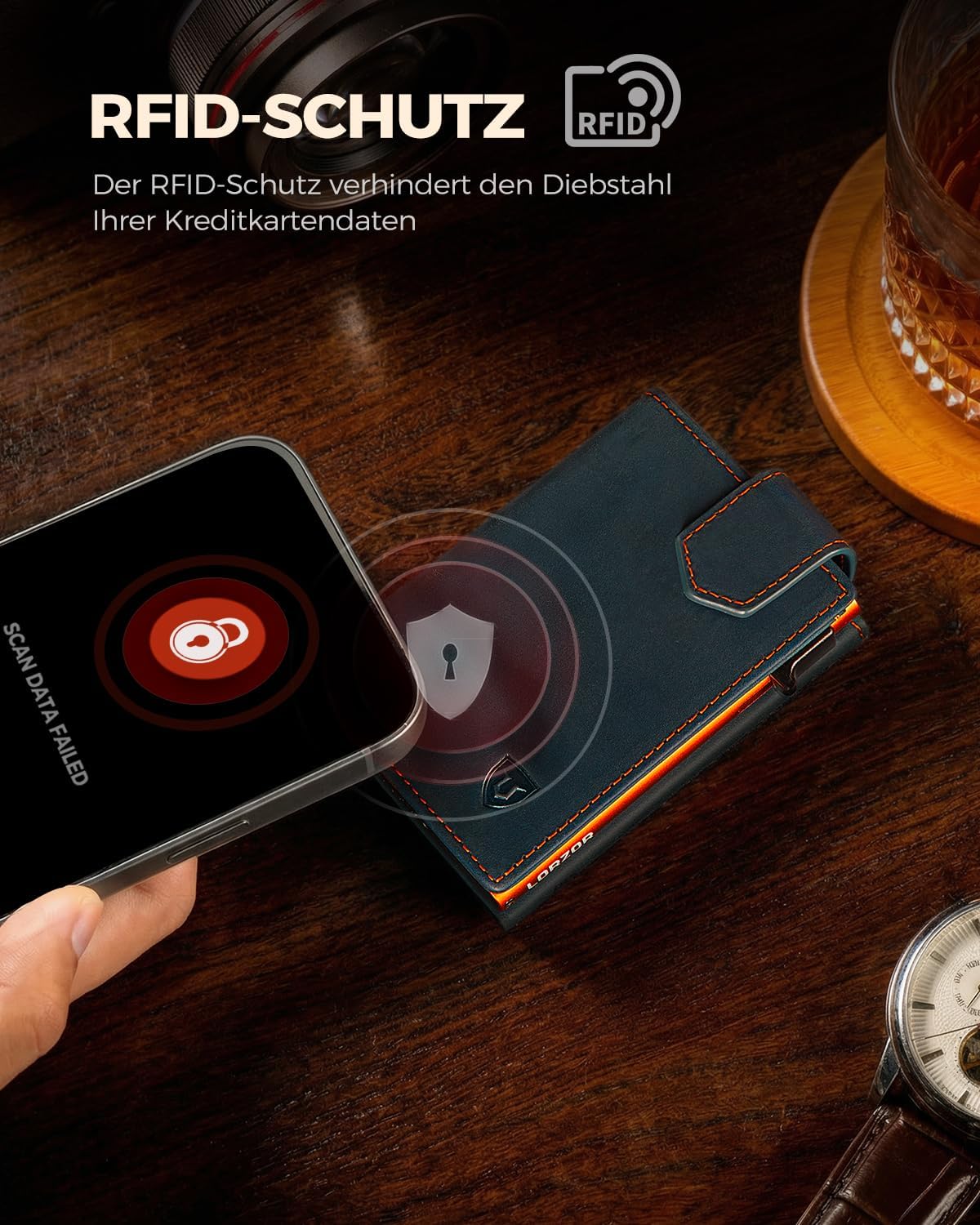 Detalle 2 de LORZOR Kartenetui mit Magnetverschluss – Slim Wallet mit RFID-Schutz und Münzfach