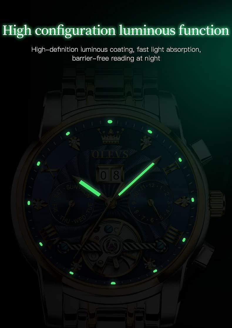 Thumbnail 3 de OUPINKE Herrenuhren Automatik Skelett Tourbillon – Diamanten, Schwarz Edelstahlarmband