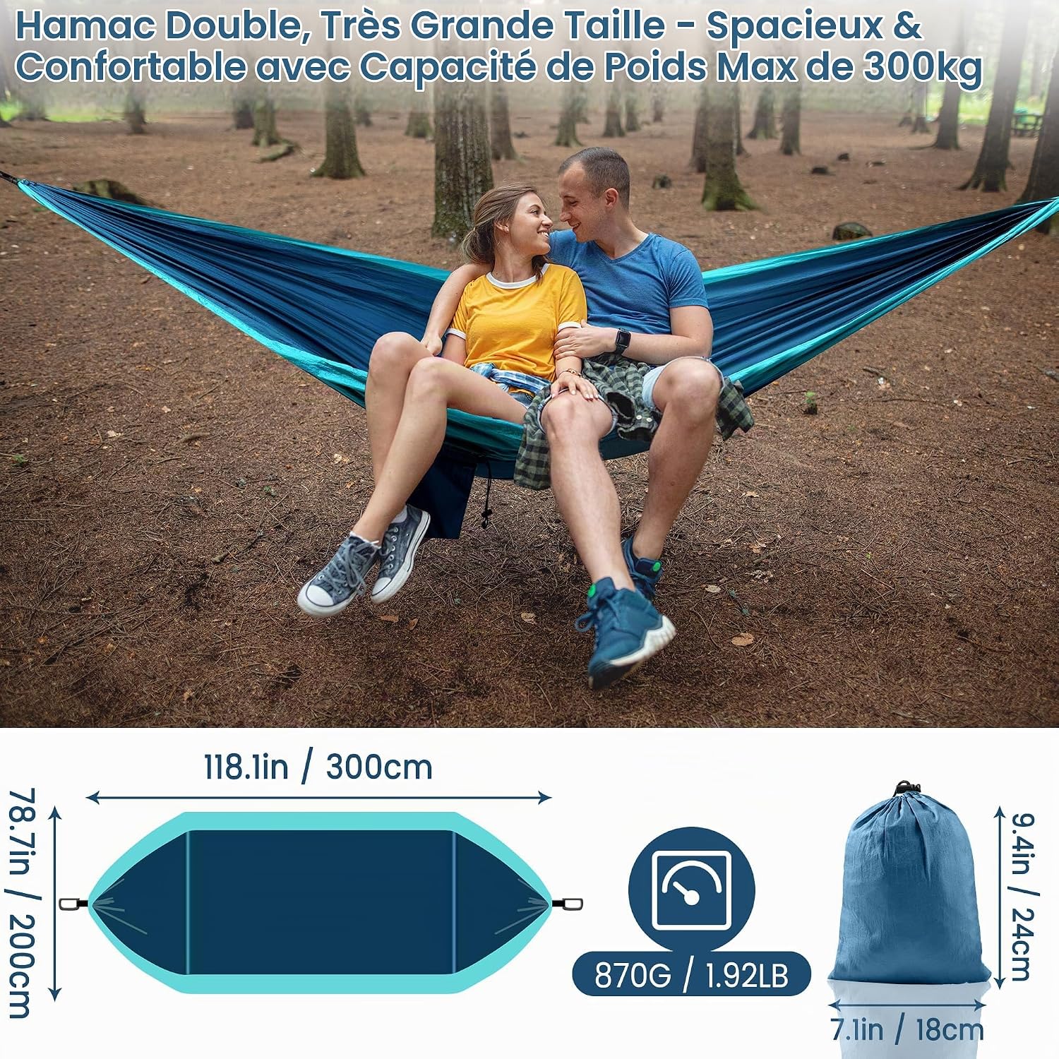 Thumbnail 1 de Sancen XXL-hangmat voor 2 personen, 300 x 200 cm, opvouwbaar nylon